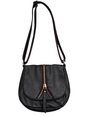 LP/LP Black Pebbled Faux‎ Leather Crossbody Bag with Gold Zipper Detail